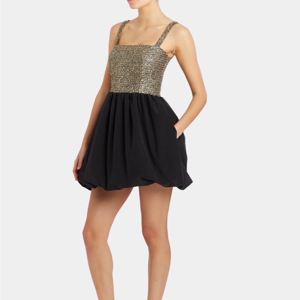 Amanda Uprichard Gold Metallic Tweed Christine Mini Puff Dress. Size Small $264